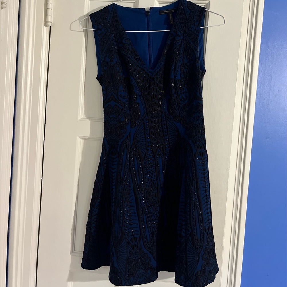 BCBGMaxAzria Deep Blue Patterned Mini Dress